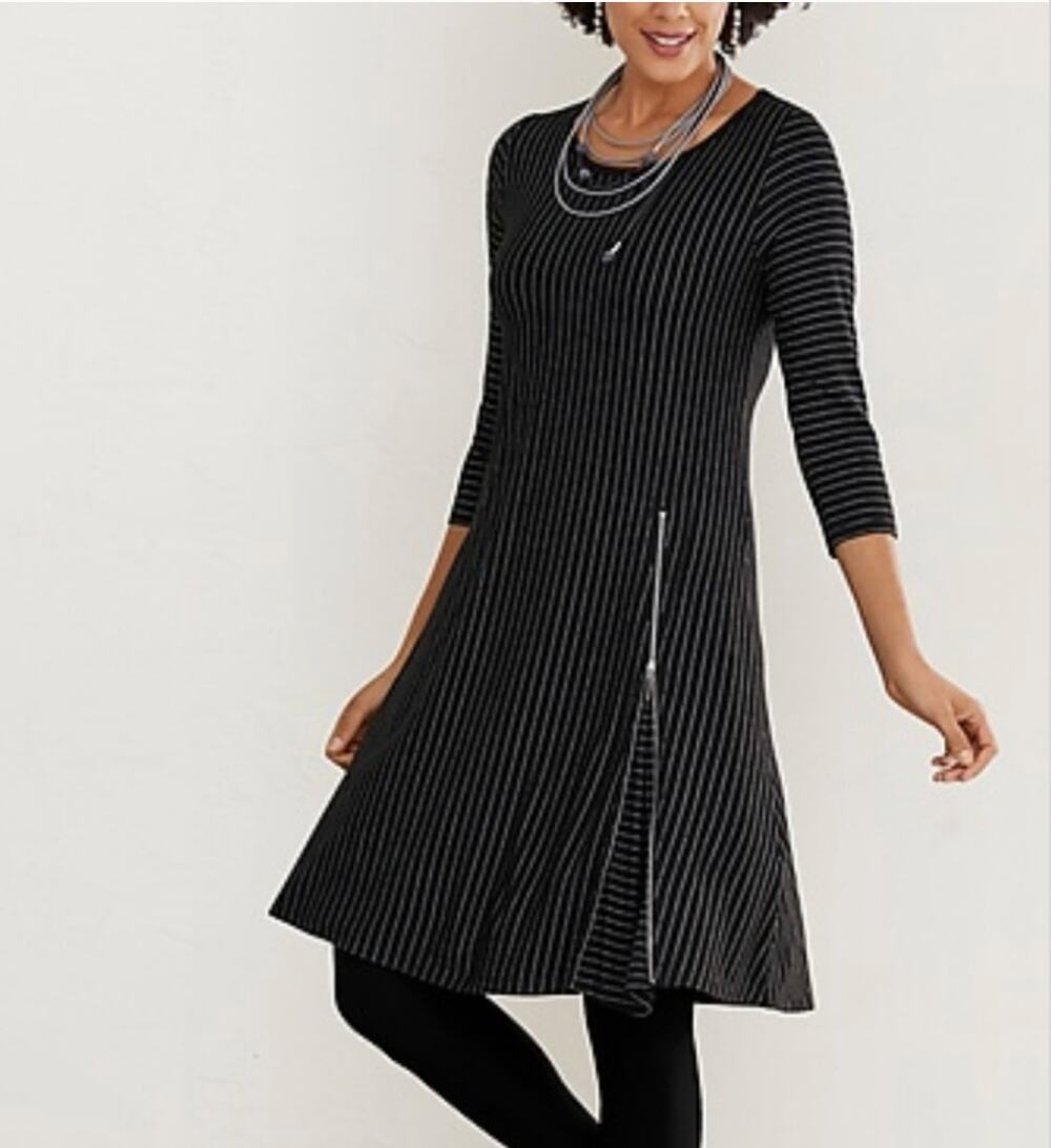 Comfy USA Milan Striped Dress Women | Size Large | Midi Stretch